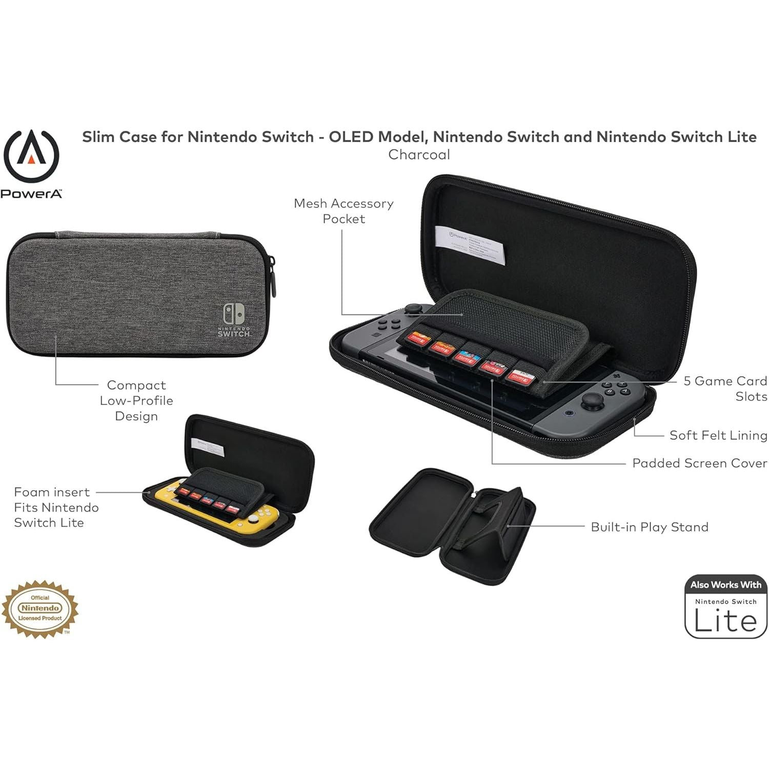Buy PowerA,PowerA Slim Case for Nintendo Switch, Switch Lite & OLED Model, Protective Pouch with 10 Game Cards Storage and Built-in Play Stand, Official: Charcoal - Gadcet UK | UK | London | Scotland | Wales| Near Me | Cheap | Pay In 3 | Game Home Game Console Accessories